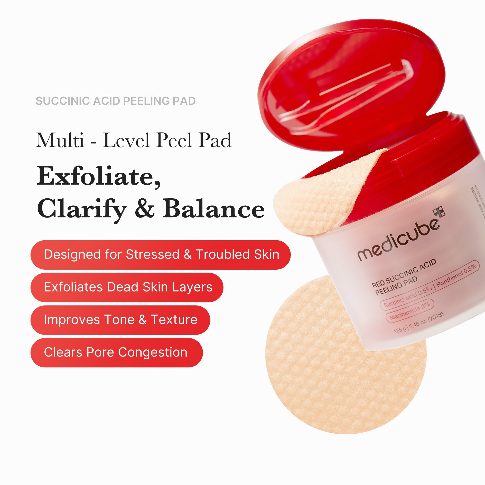 Red Succinic Acid Panthenol Pads - Travel Ready Facial Cream