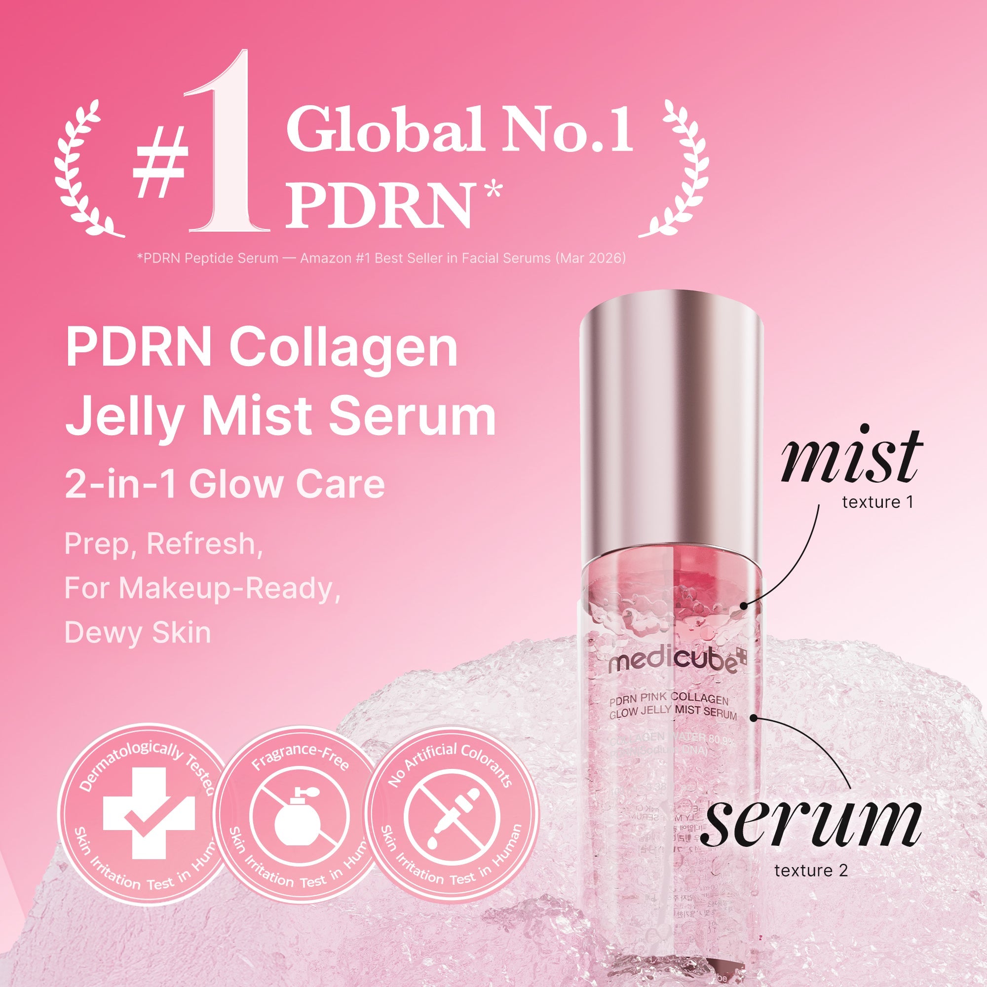 PDRN Pink Collagen Glow Jelly Mist Serum - Lightweight Gel Cream