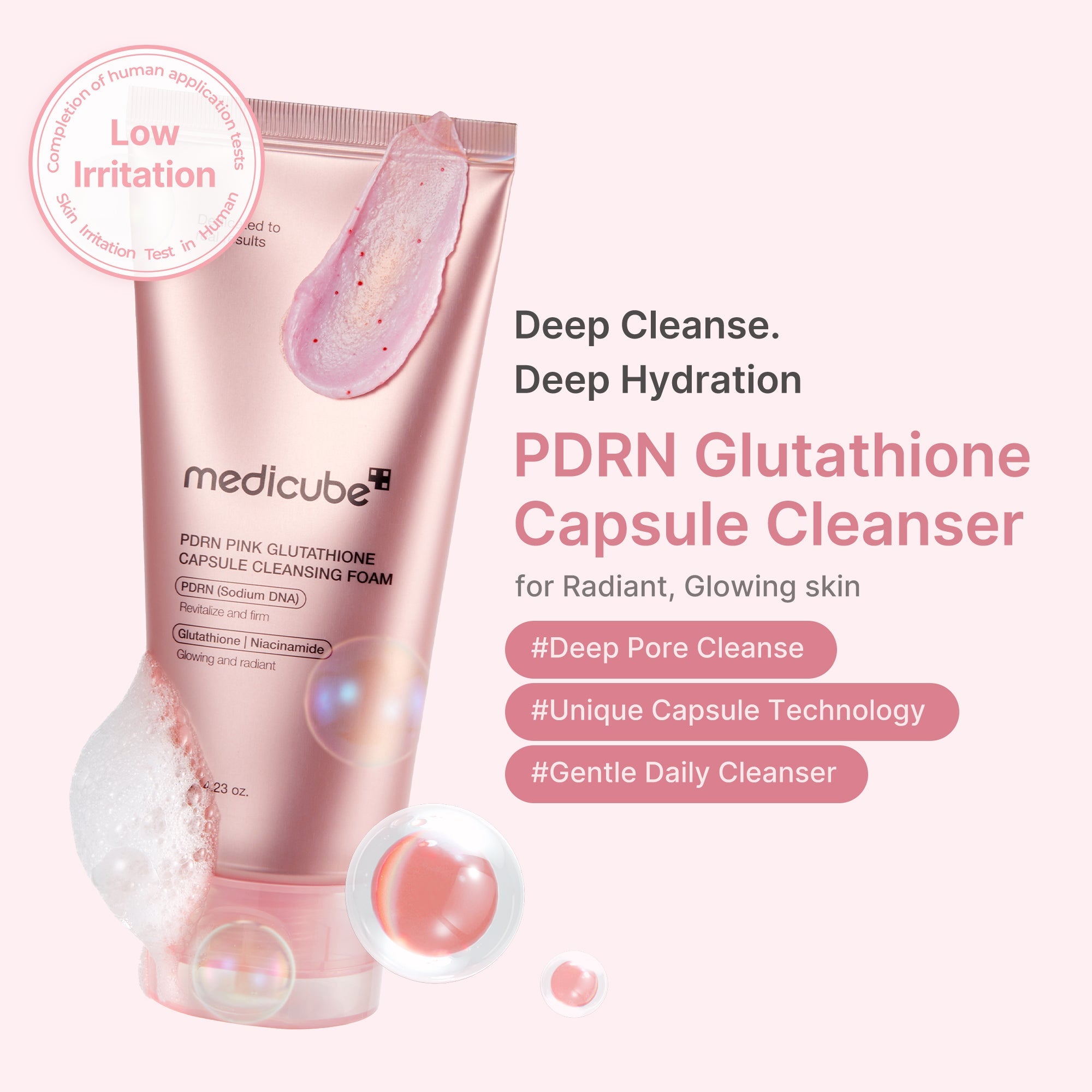 PDRN Pink Glutathione Capsule Foam Cleanser - Routine Ready Body Care